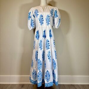 Oliphant Laguna Blue Puff Sleeve Tiered Dress Size Small